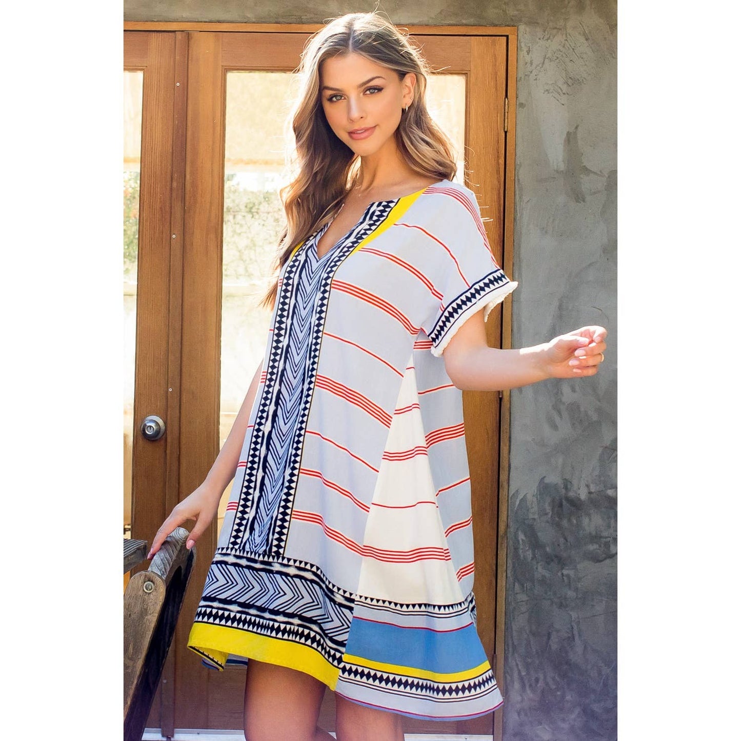 Mixed Pattern Swing Dress
