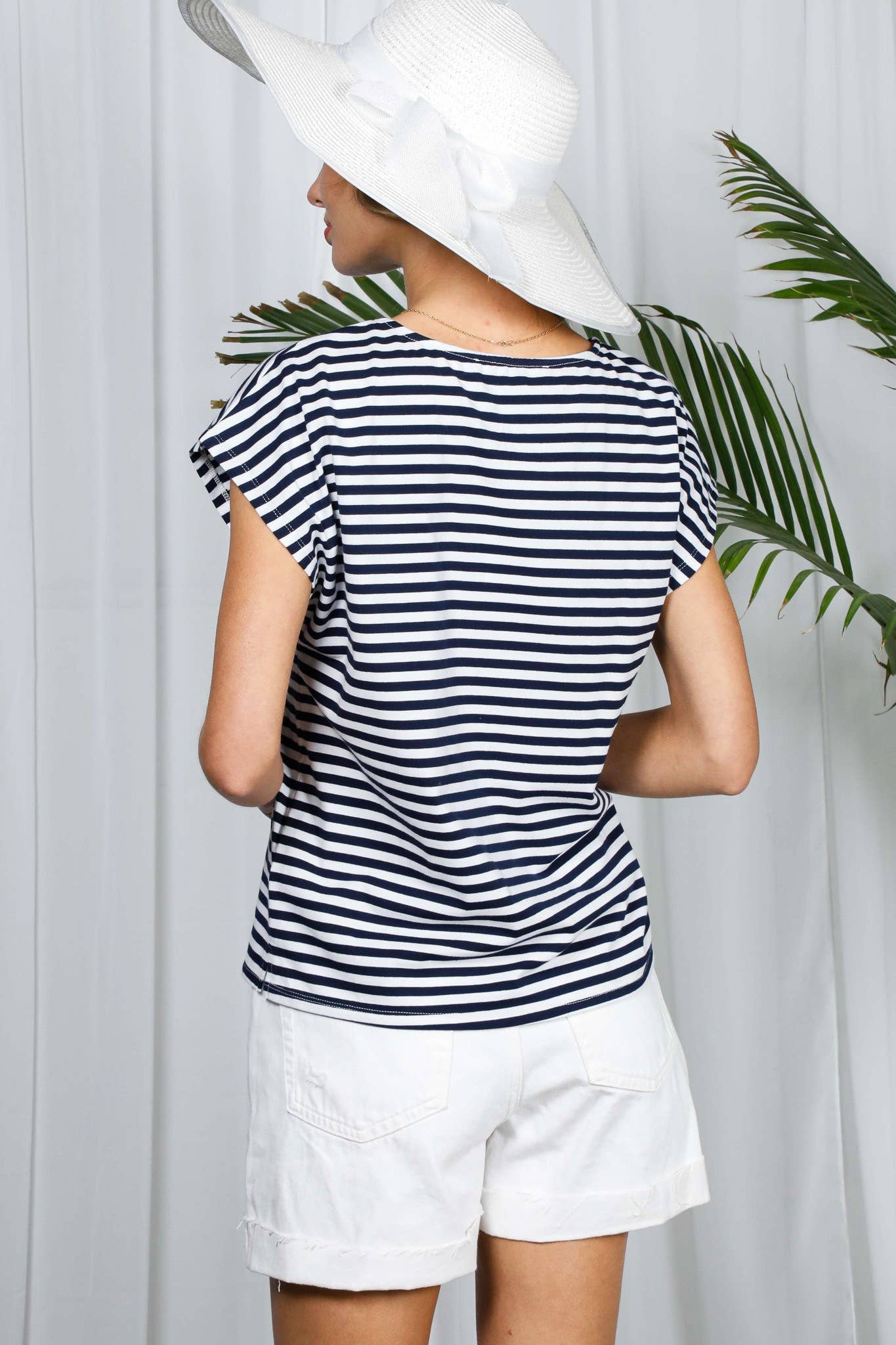 Striped Dolman Sleeve T with Braided Pocket