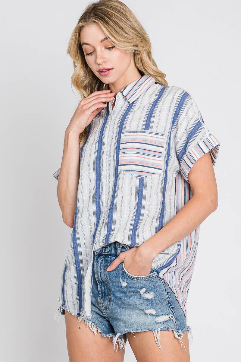 Women's Mixed Media Loose Button Down