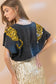 Garment Washed V Neck Tiger Sequin Patch T Shirt