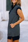 Navy Striped Quarter Zip Collared Cap Mini Dress