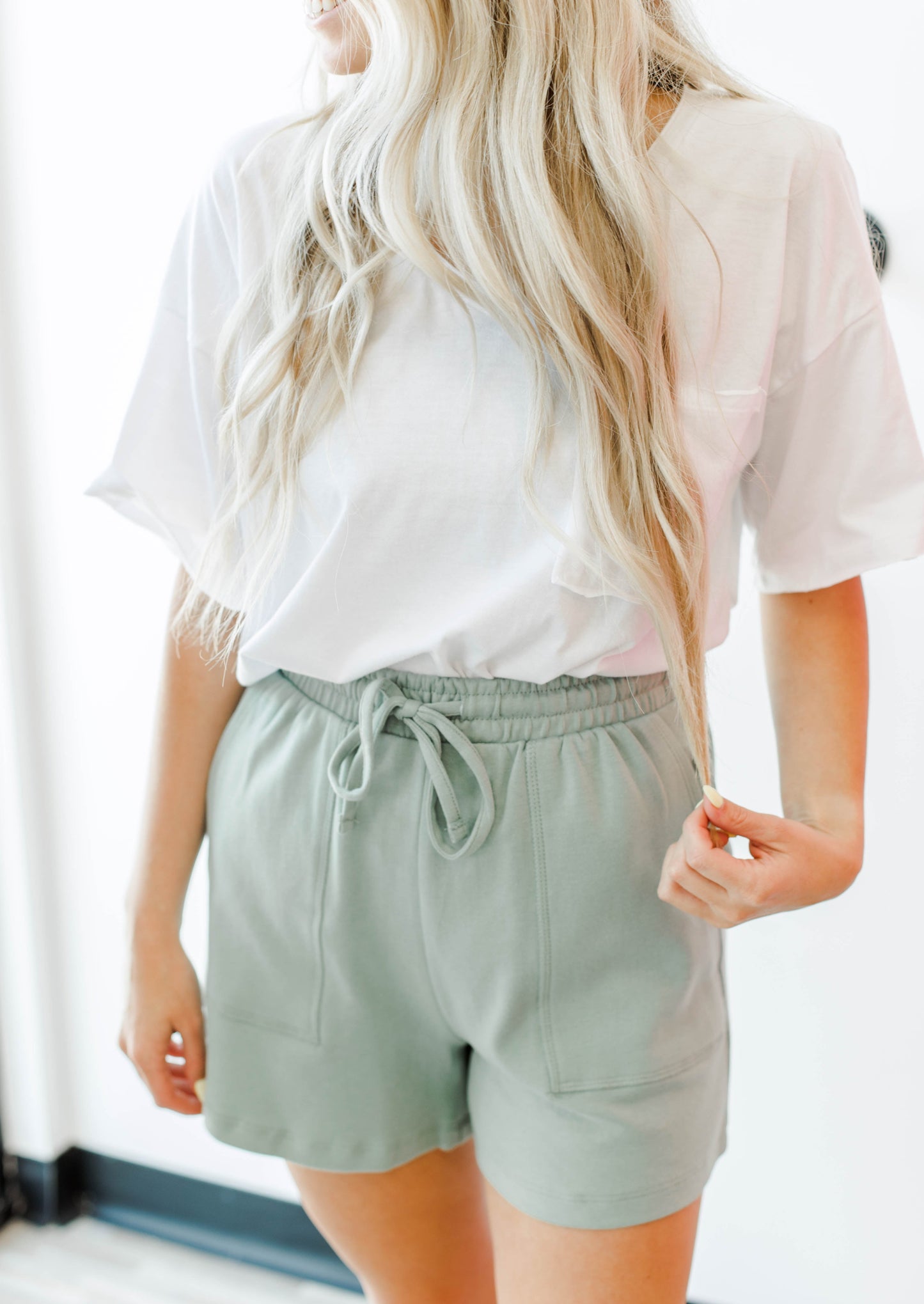 Cotton Drawstring Shorts-Sage