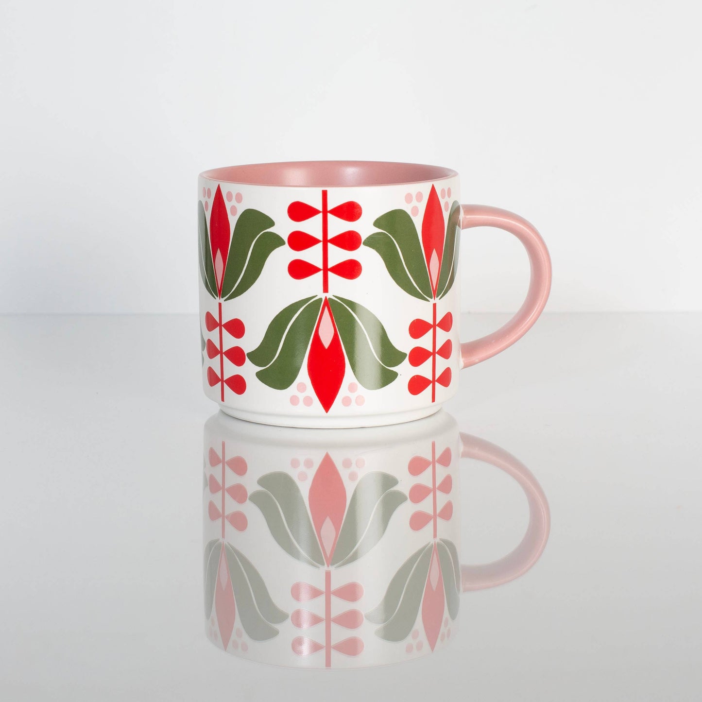 Red Lotus Flower Mid Century Modern Stackable Matte Coffee M