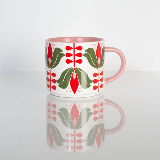 Red Lotus Flower Mid Century Modern Stackable Matte Coffee M