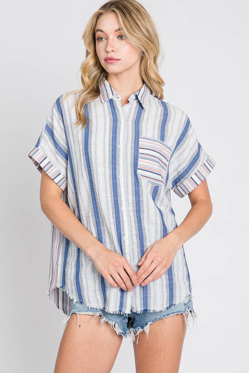 Women's Mixed Media Loose Button Down