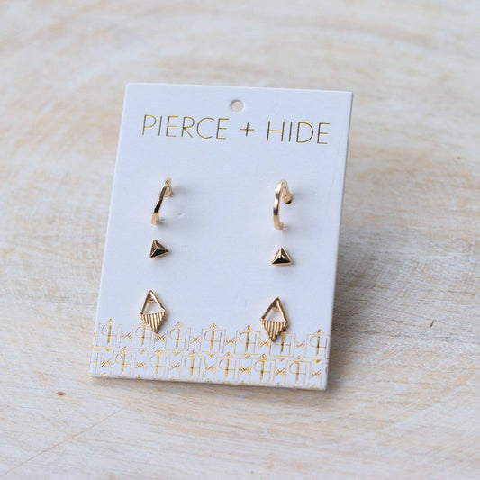 Gold Hoop Stud Trio Earrings