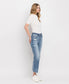 HIGH RISE DISTRESSED HEM CROP STRAIGHT JEANS