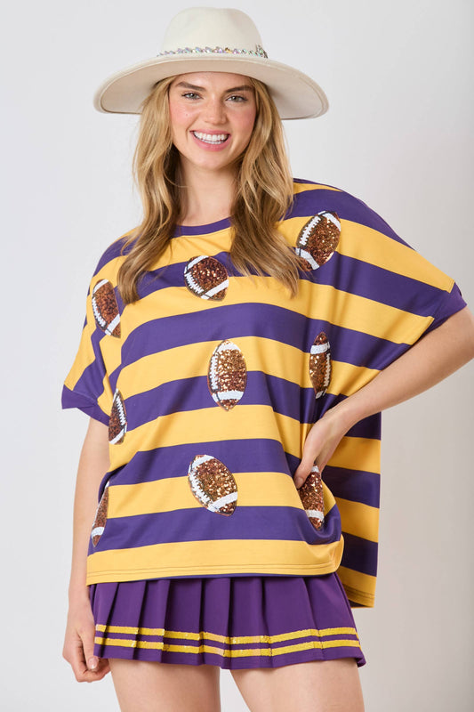 Football Sequin Bold Stripe Loose Fit Top