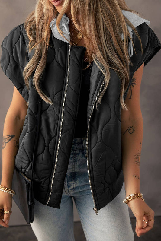 Quilted Drawstring Hooded Puffer Vest