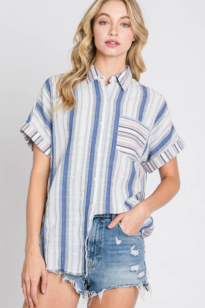 Women's Mixed Media Loose Button Down