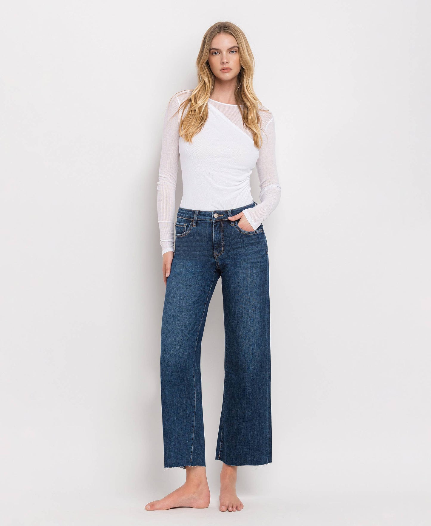 TUMMY CONTROL MID RISE WIDE LEG JEANS