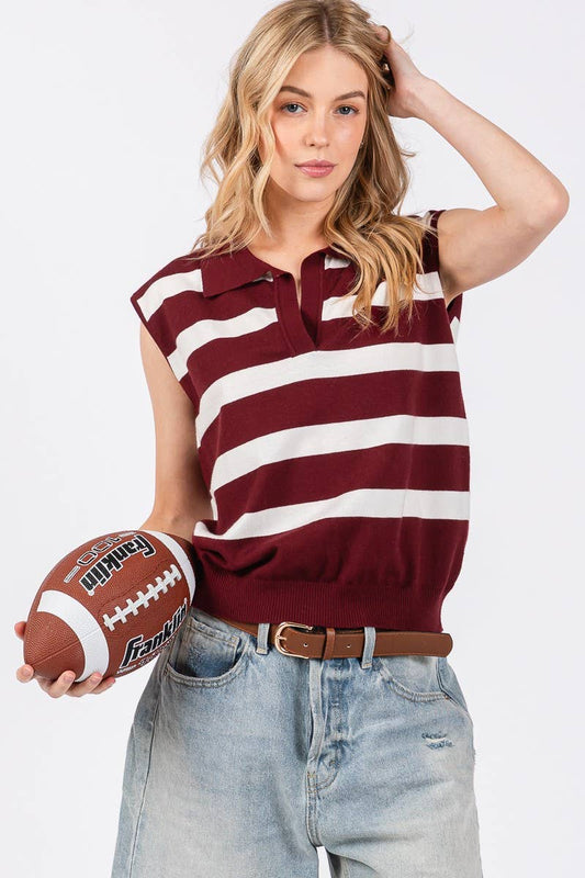 Game Day - Striped Sleeveless Sweater Top