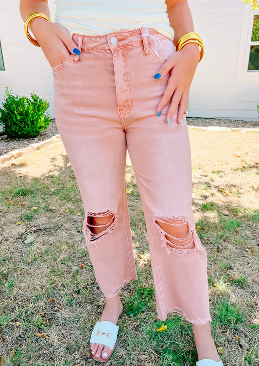 Melon Cropped Jeans