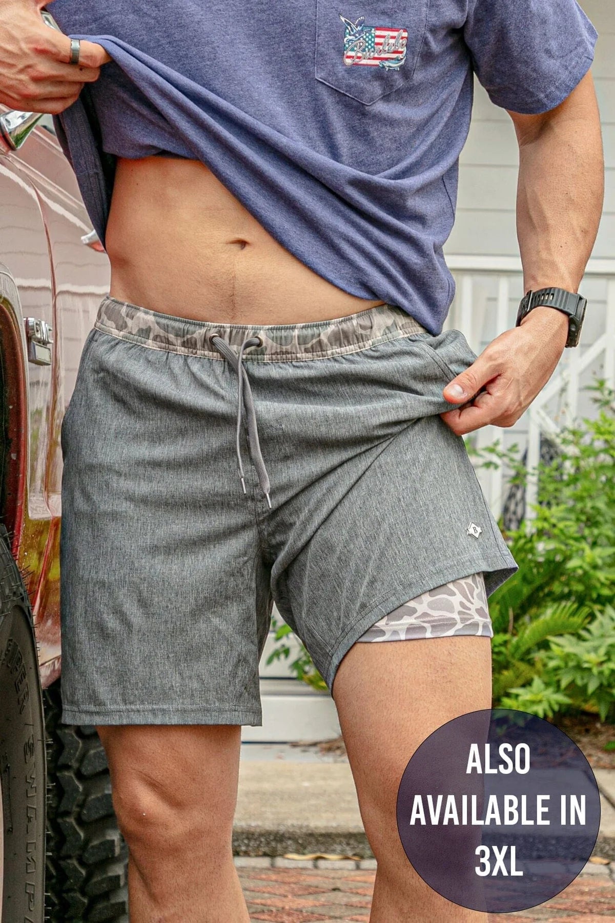 Burlebo: Athletic Short - Grizzly Grey - Classic Deer Camo Liner