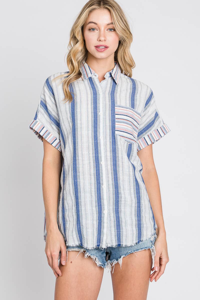 Women's Mixed Media Loose Button Down