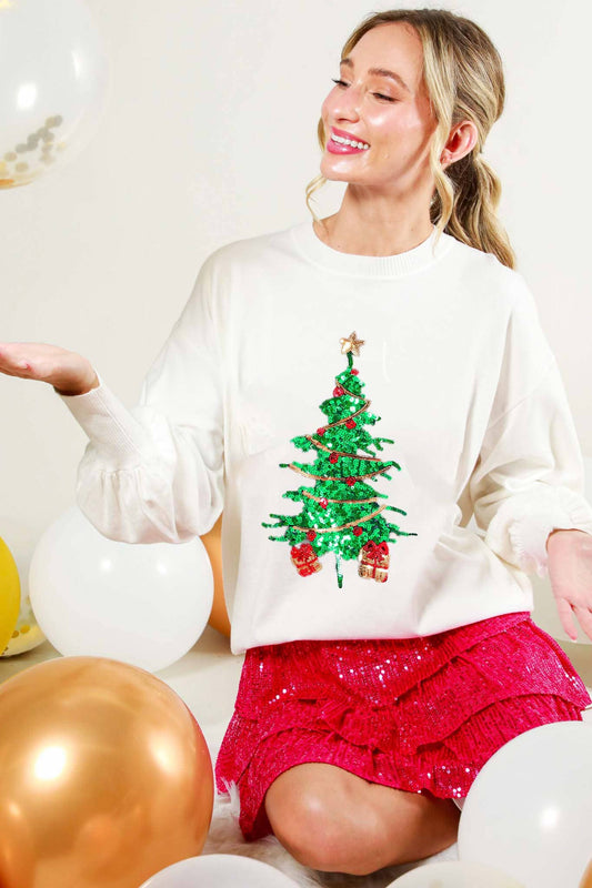 Christmas Tree Sequin Detail Knit Sweater Top