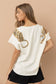 Garment Washed V Neck Tiger Sequin Patch T Shirt