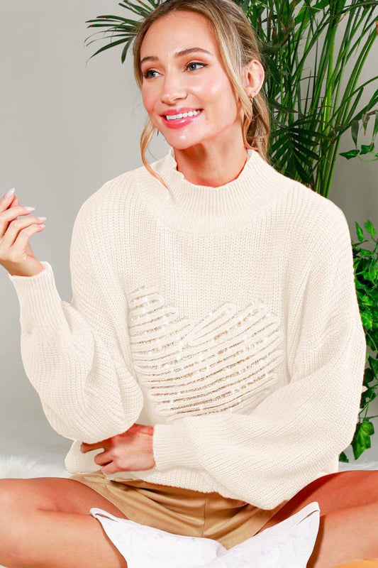 Embroidered Heart Sequin Sweater