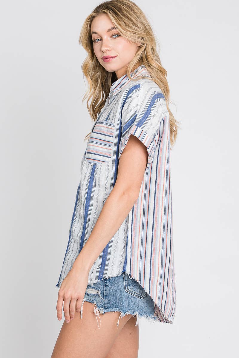 Women's Mixed Media Loose Button Down