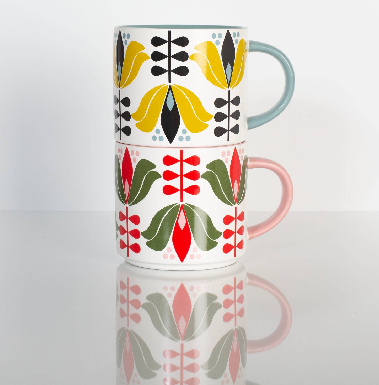 Red Lotus Flower Mid Century Modern Stackable Matte Coffee M