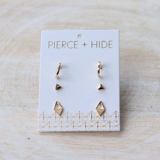 Gold Hoop Stud Trio Earrings