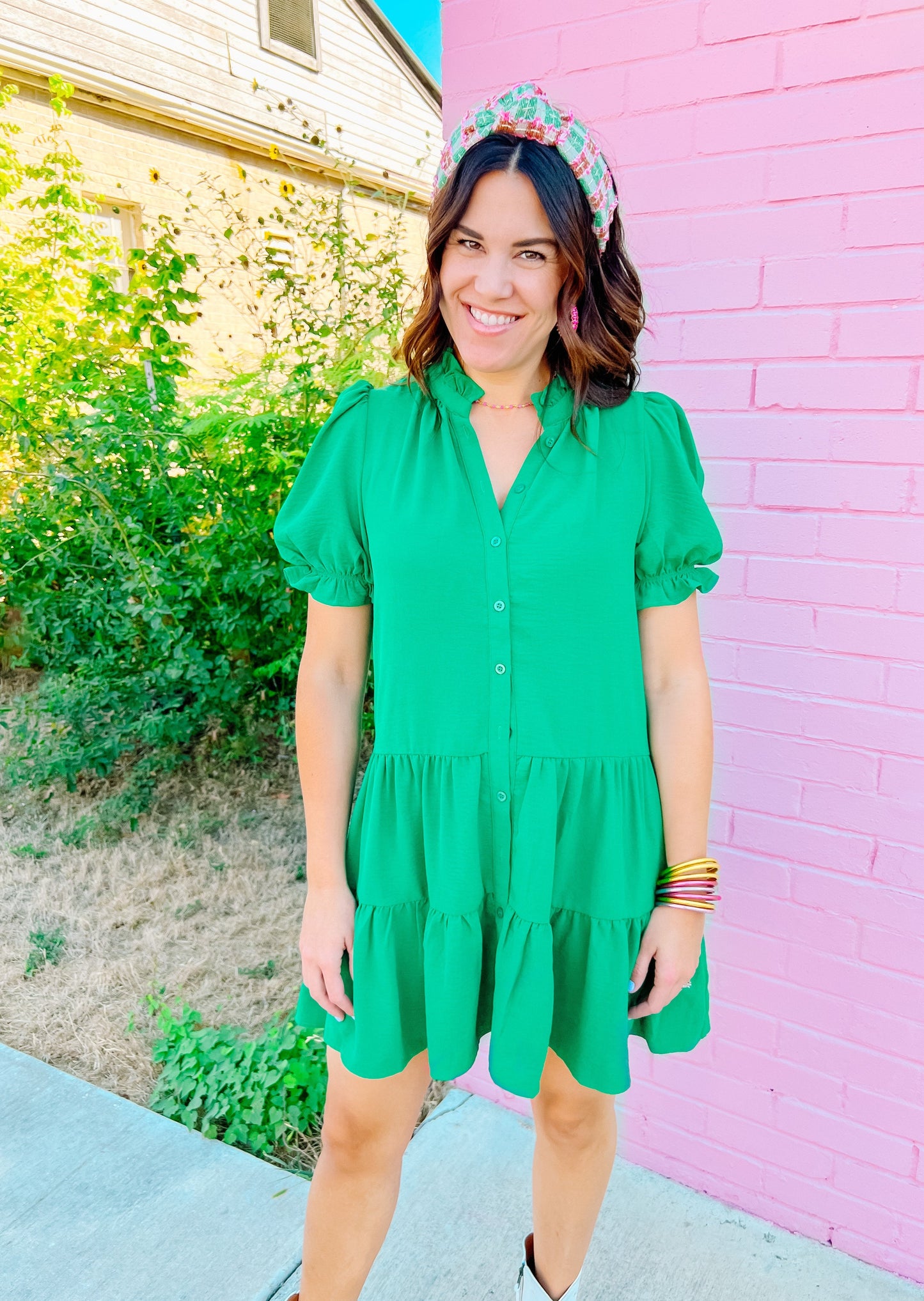 Kelly Green Button Up Dress