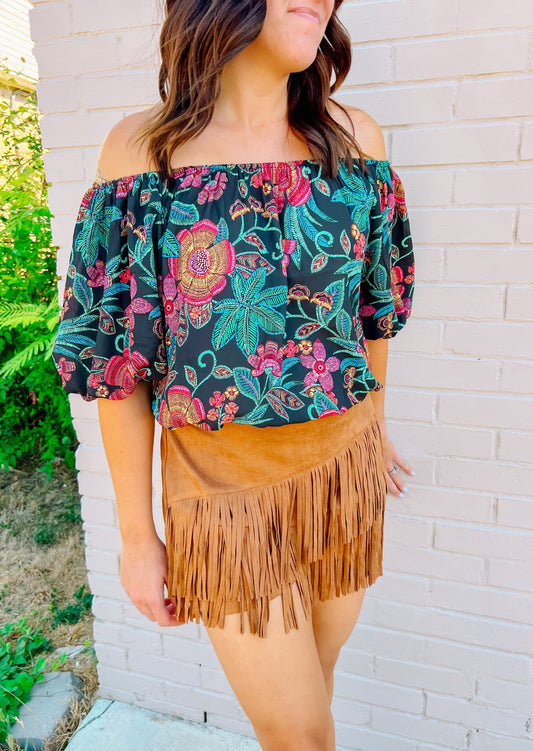 Suede Fringe Skirt