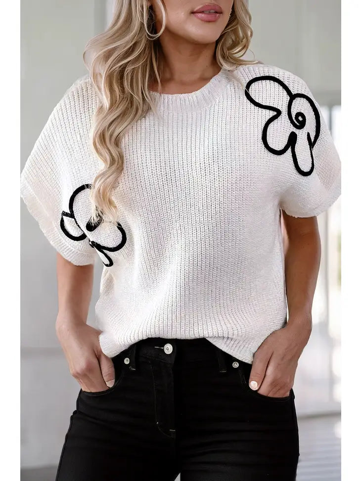 White Floral Batwing Sweater