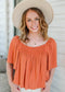 Rust Ruffle Sleeve Top