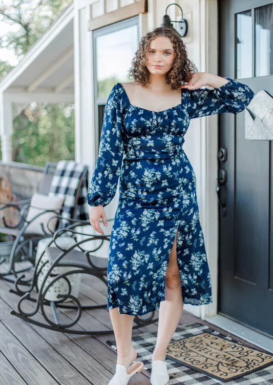 The Clock Hits Midnight Navy Floral Midi Dress