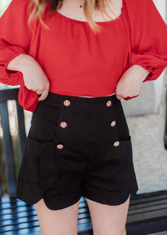 Black Button Shorts