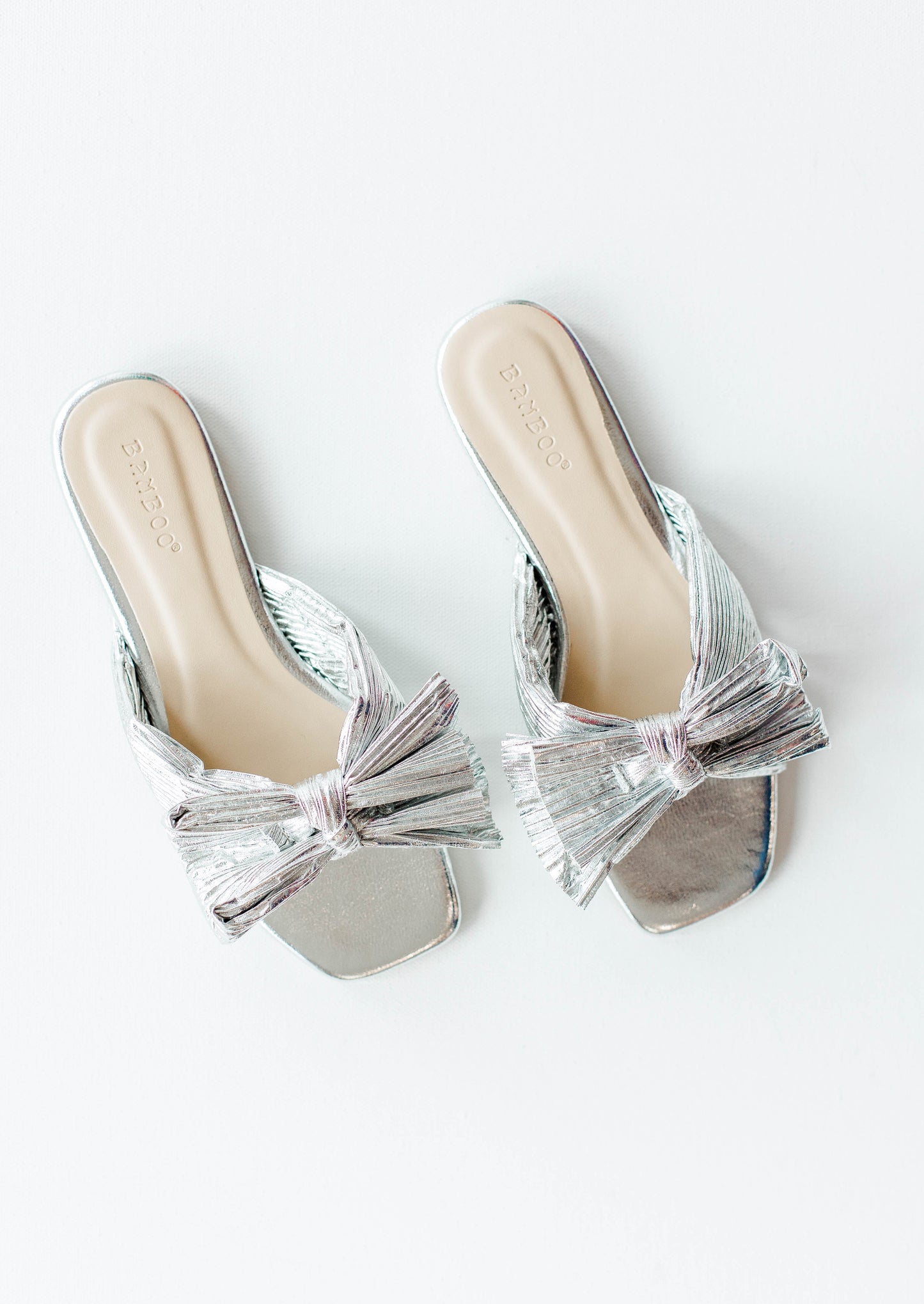 Metallic Butterfly Knot Band Flat Sandals