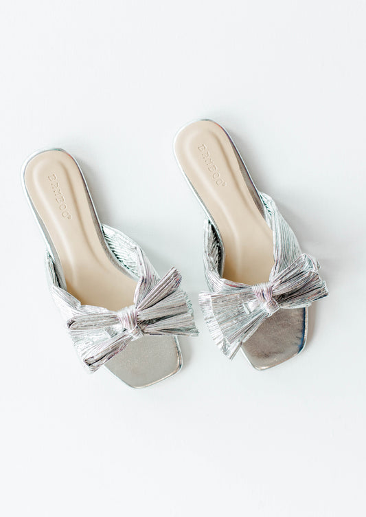 Metallic Butterfly Knot Band Flat Sandals