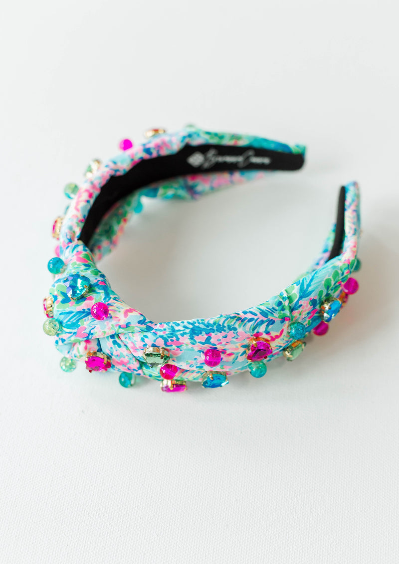 Bright Summer Headband with Blue, Pink & Green Crystals