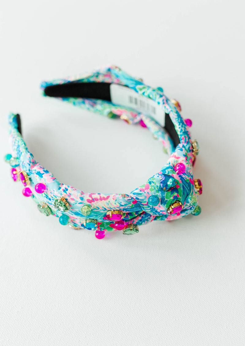 Bright Summer Headband with Blue, Pink & Green Crystals