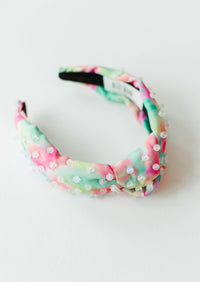 Pink and Green Tie Dye Headband with Moonstone Beads