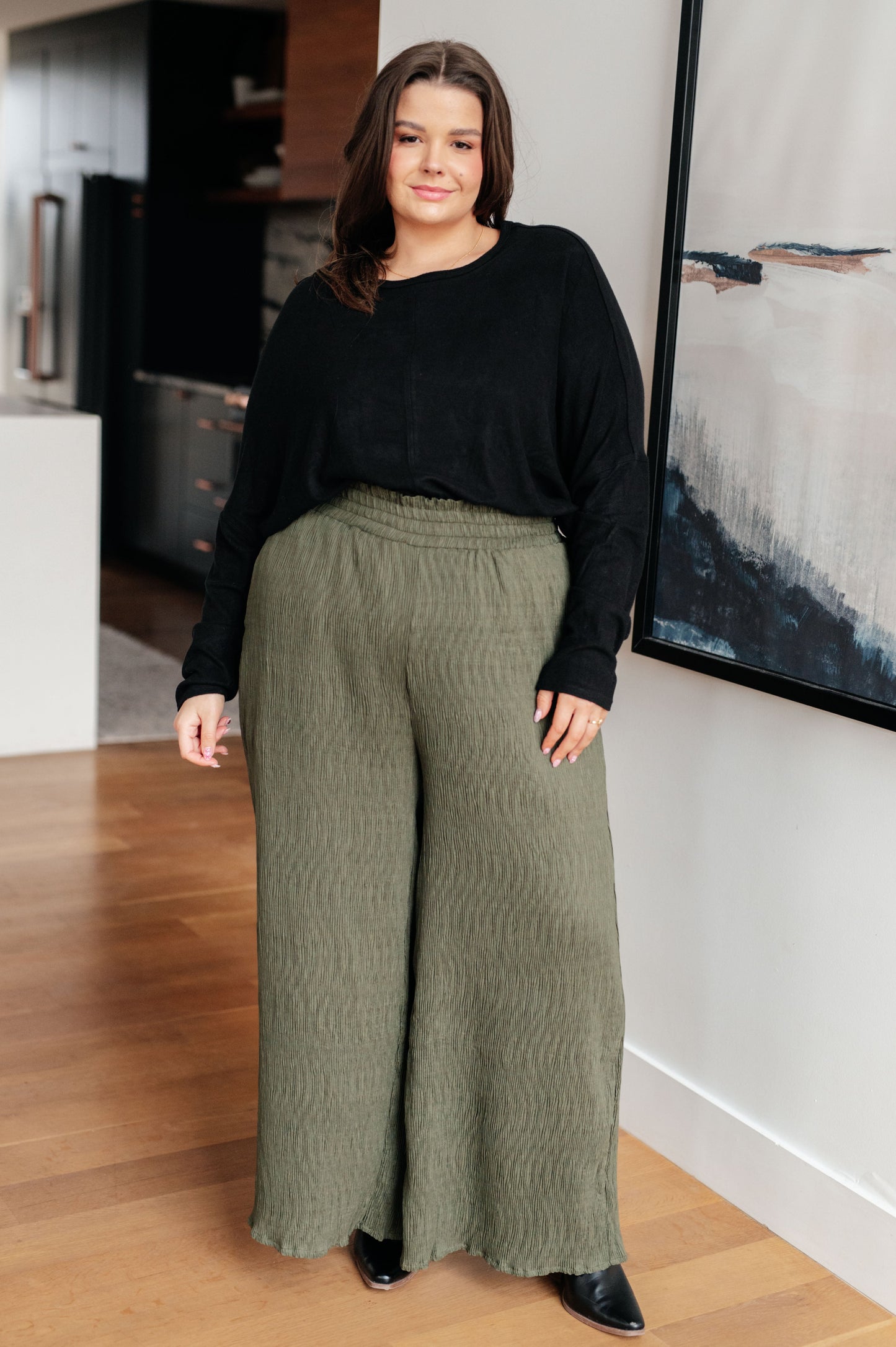 Harmony High Rise Wide Pants in Olive