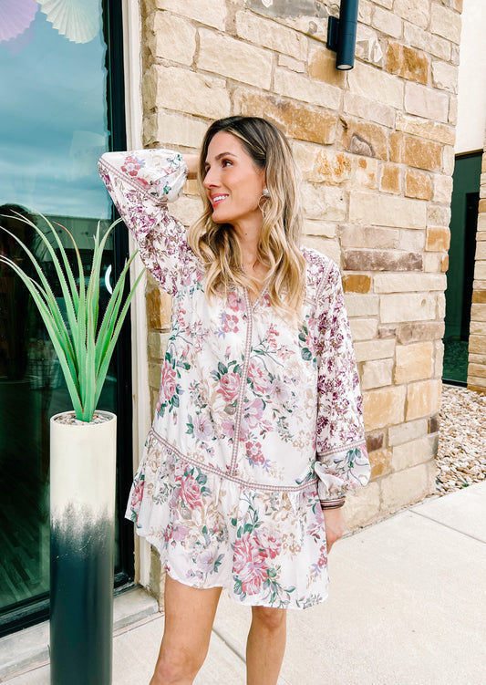 Everlasting Bliss Floral Mauve Mini Dress