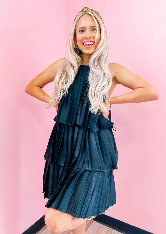 Pleated Satin Tiered Dress